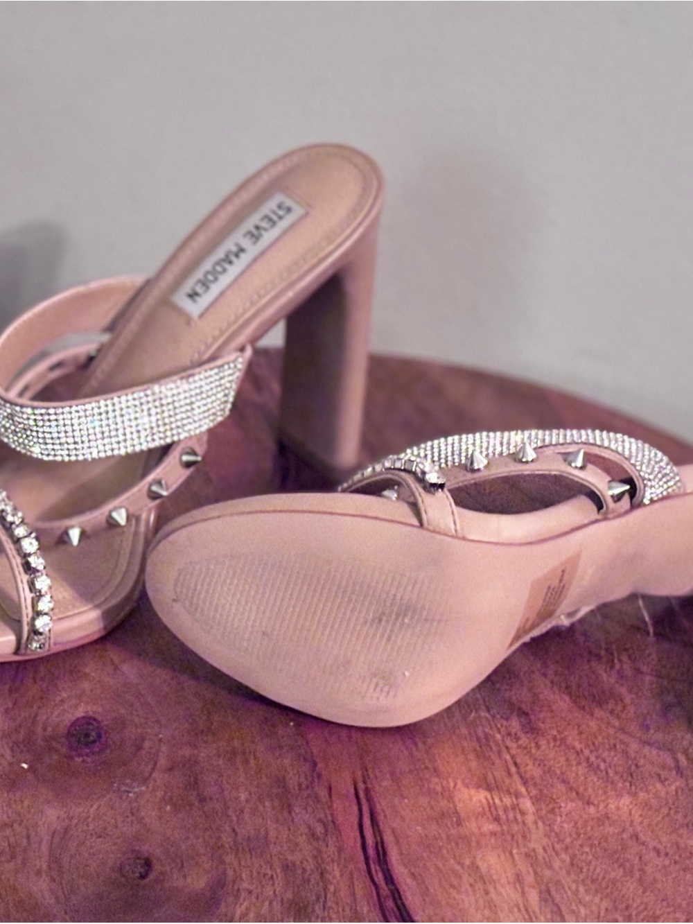 Steve Madden Nude Rhinestone & Stud Slide Heels - Picture 3 of 3
